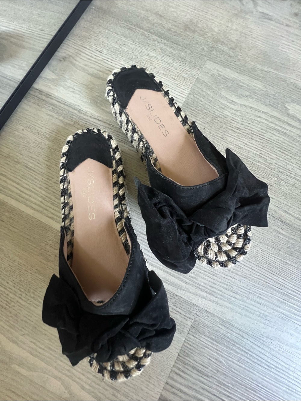 J Slides Black Bow Espadrille Slide